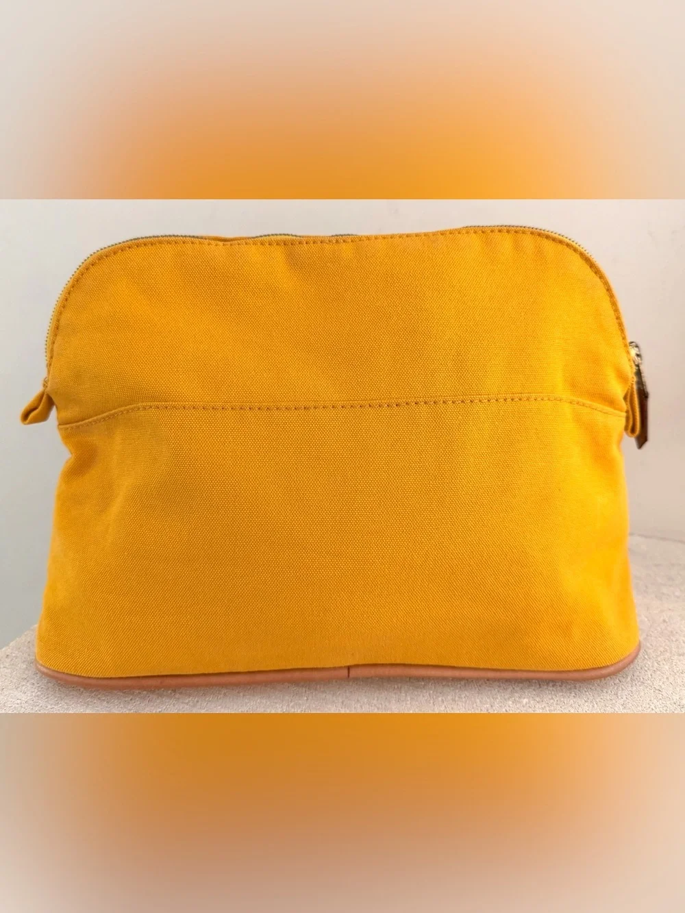 HERMÈS Bolide MM Yellow Canvas Cosmetic Travel Pouch Makeup Case France